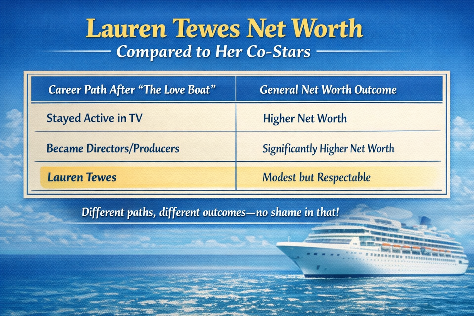 Comparison table of Lauren Tewes’ net worth