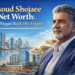 "Masoud Shojaee looking at Miami skyline with condos and money stacks, title overlaid in bold gold and white