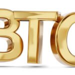 BTC Bitcoin symbol golden bold letters 3d-illustration